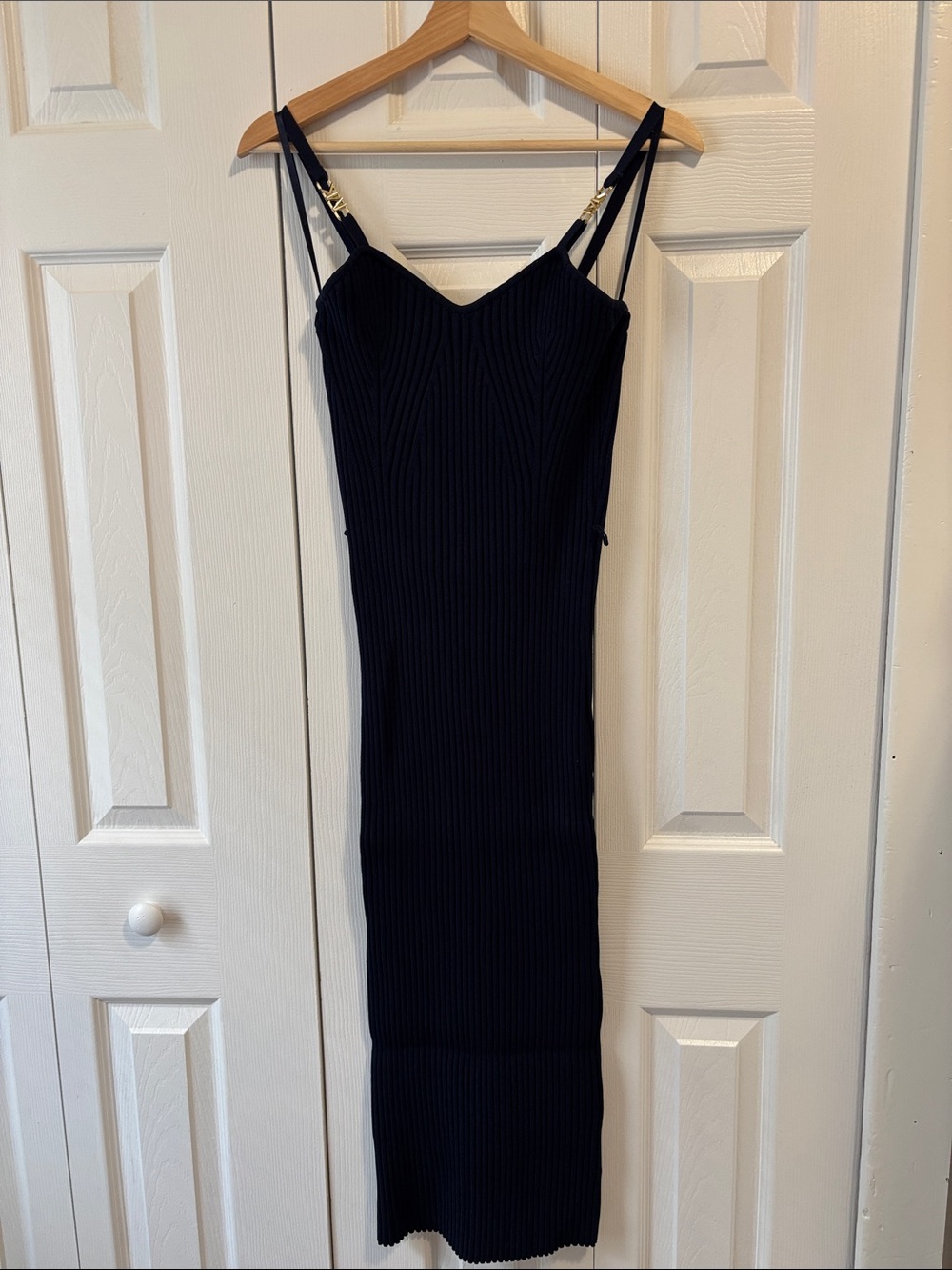 MICHAEL Michael Kors Navy Ribbed Double-Strap Midi Dress